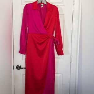 Anne Klein Fuchsia and Scarlet Long Sleeve Dress